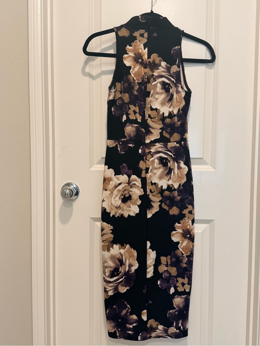 Windsor Black Floral Midi Dress with Beige Blooms